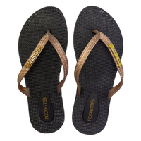 Platinum Weave Thongs | Black & Gold | Womens Woven Sandals for Laid-Back Aussie Elegance | Rockos