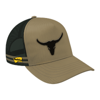 Rockos Outback Caps - Longhorn Bull Khaki Trucker Cap